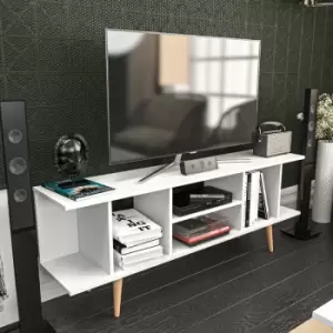 Decorotika - Akya tv Unit ,tv Stand With Open Shelves ,tv Lowboard With Solid Wood Legs, Up To 71 TV'S-White