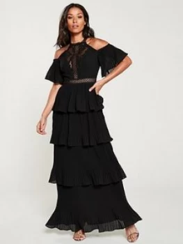 U Collection Forever Unique Cold Shoulder Tiered Maxi Dress - Black, Size 8, Women