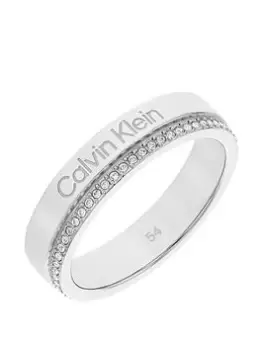 Calvin Klein Minimal Linear Ladies Ring, Silver, Size Large, Women