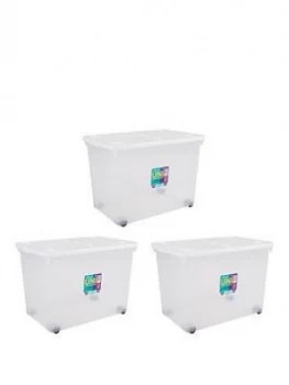 Wham Set Of 3 80 Litre Wheeled Plastic Storage Boxes
