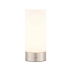 1 Light Table Lamp Brushed Nickel, Matt Opal Duplex Glass, E14