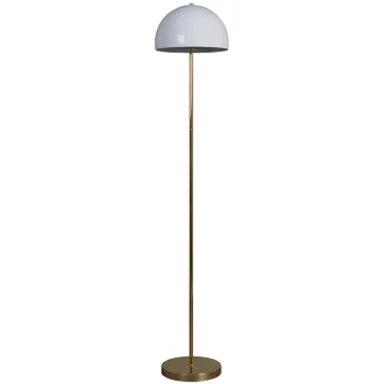 Industrial Metal Floor Lamp with Domed Light Shade - White & Gold - No Bulb