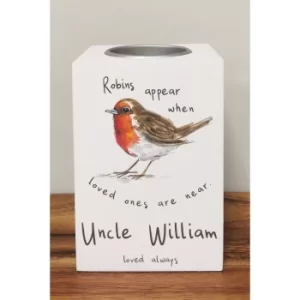 Personalised Robin In Memory Wooden Tealight Holder