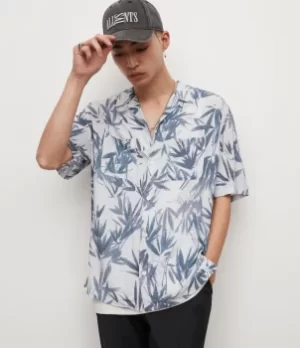 AllSaints Mens Bambusa Bamboo Leaf Shirt, White/Blue, Size: S