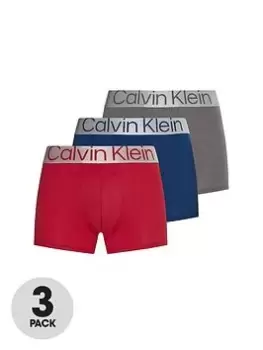 Calvin Klein 3 Pack Trunks - Grey/Red/Blue, Grey/Red/Blue Size XL Men