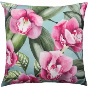 Evans Lichfield Orchids Botanical Outdoor Cushion Cover, Duck Egg, 43 x 43 Cm