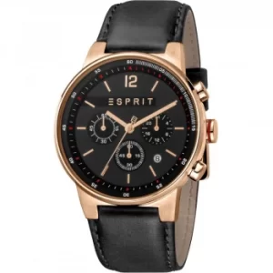 Esprit Equalizer Mens Watch featuring a Black Leather Strap and Black Dial