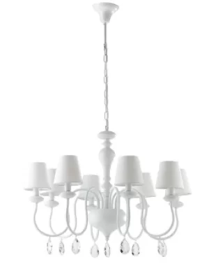 ARTHUR 8 Light Chandeliers with Shades White, Fabric Lampshade 88x60cm