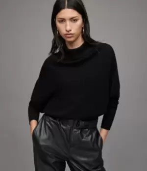 AllSaints Womens Ridley Cropped Cashmere Blend Jumper, Black, Size: M