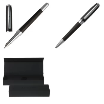 Hugo Boss Base Metal Essential Striped Fountain & Ballpoint Pen Set