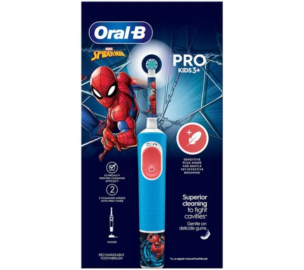 ORAL B Vitality Pro Kids Electric Toothbrush - Spider-Man, White,Blue