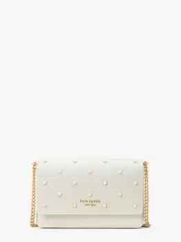 Kate Spade Morgan Pearl Embellished Saffiano Leather Flap Chain Wallet, Halo White, One Size