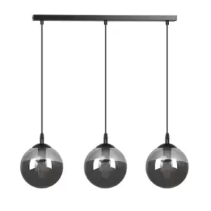 Cosmo Black Globe Bar Pendant Ceiling Light with Graphite Glass Shades, 3x E14