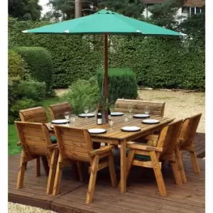 Charles Taylor Eight Seater Square Table Set with Single Bench and Parasol, Green