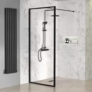 Black 700mm Framed Wet Room Shower Screen with Wall Support Bar - Zolla