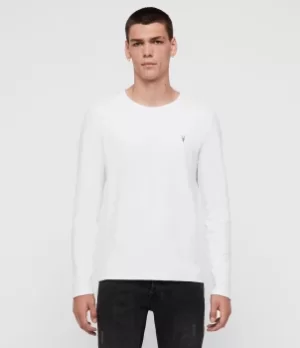 AllSaints Mens Muse Long Sleeve Crew T-Shirt, White, Size: L
