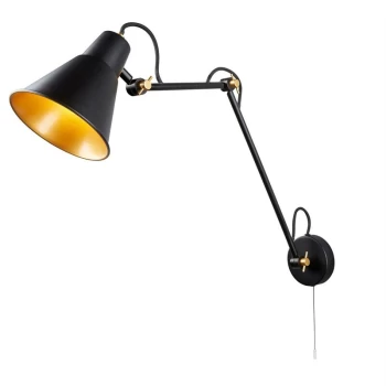 Searchlight - Adjustable 1 Light Indoor Large Wall Light Black, Gold, E27