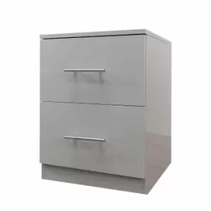Helston Gloss 2 Drawer Bedside Cabinet, Grey