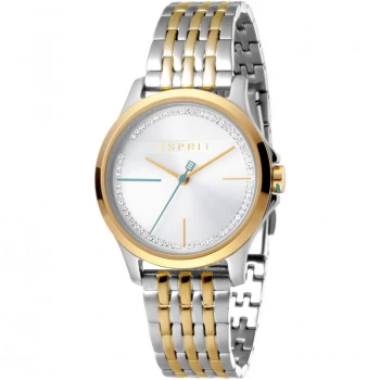 Esprit Joy Womens Watch featuring a Stainless Steel, Two-Tone Gold Coloured Strap and Silver With Stones Dial