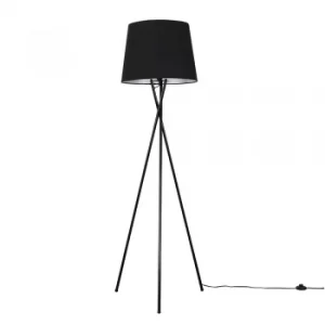 Camden Black Tripod Floor Lamp with XL Black Aspen Shade