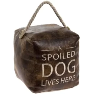 Lesser & Pavey Faux Leather Distressed Vintage Cube A Spoiled Dog Lives Here Door Stop