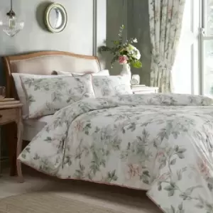 Campion Floral 100% Cotton 200 Thread Count Duvet Cover Set, Green/Coral, King - Appletree Heritage