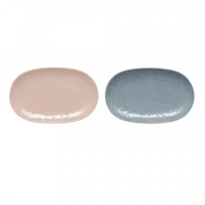 Denby Monsoon Gather Set Of 2 Small Platters Blue Pink