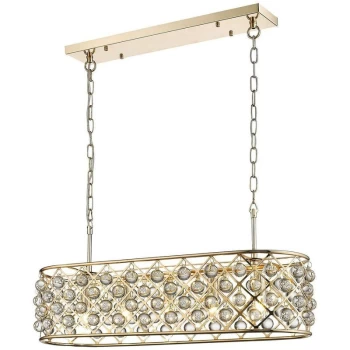 5 Light Oval Ceiling Pendant Gold, Clear with Crystals, E14 - Spring Lighting