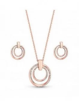 Mood Rose Gold Plated Polished And Crystal Twist Open Necklace And Earring Set