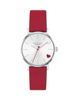 Coach Coach Perry Red Leather Strap 28Mm White Sunray Dial Heart Detail Ladies Watch