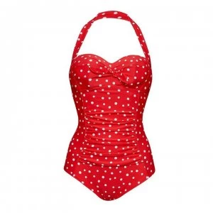 Figleaves Underwired Boyleg Bunny Tie Swimsuit - RED/WHITE SPOT