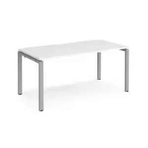 Bench Desk Single Person Starter Rectangular Desk 1600mm White Tops With Silver Frames 800mm Depth Adapt