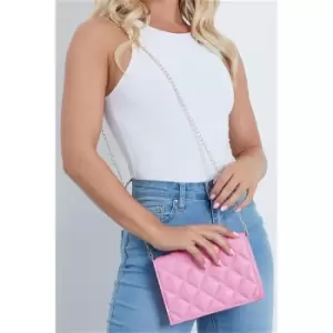 I Saw It First Baby Pink Padded Quilted Mini Cross Body Bag With Chain - Pink