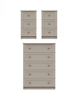Reid 3 Piece Ready Assembled Package - 5 Drawer Chest And 2 Bedside Cabinets