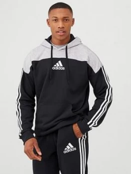 Adidas 3 Stripe Panel Overhead Hoodie - Black/Grey Size M Men