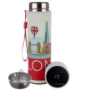 London Icons Reusable Stainless Steel Hot & Cold Thermal Insulated Drinks Bottle with Digital Thermometer