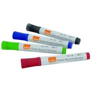 Nobo Glass Whiteboard Markers Assorted Pack of 4 1905323