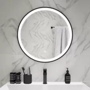 Round Black LED Bathroom Mirror with Demister 600mm -Antares