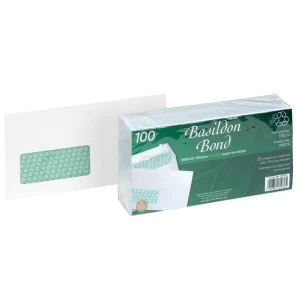 Basildon Bond DL Peel and Seal 120gm2 Recycled Wallet Window Envelopes White Pack of 100