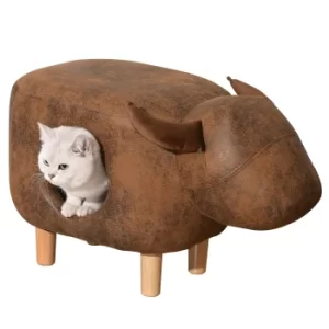 PawHut Pet House Footstools Animal Shape Ottoman Cat Condo Cave Indoor with Sleeping Cushion, Brown