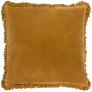 Bertie Washed Cotton Velvet Cushion Saffron