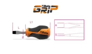 Beta Tools 1260N Beta GRIP Slotted/Flat Head Stubby Screwdriver 4 x 30mm
