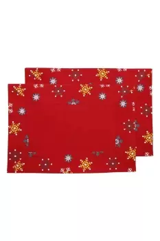 Cotton Christmas Red Snowflake Pack of 2 Placemats