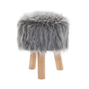 Grey Furry Stool Round By Lesser & Pavey