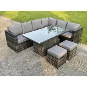 8 Seat Dark Mixed Grey Rattan Garden Furniture Corner Sofa Set Adjustable Dining Or Coffee Table Right Side - Fimous