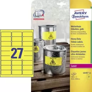 Avery-Zweckform L6105-20 Labels 63.5 x 29.6mm Polyester film Yellow 540 pc(s) Permanent All-purpose labels, Weatherproof labels