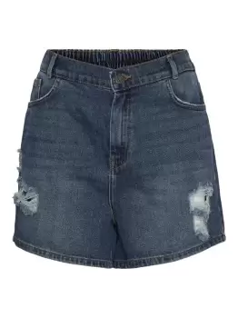 NOISY MAY High Waisted Destroyed Denim Shorts Women Blue