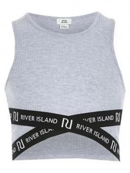 River Island Ribbed Cross Over Cropped Top Grey Size 9-10 Years Girls