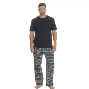 Embargo Mens Jersey Plaid Short Sleeve Pyjama Set (L) (Navy)