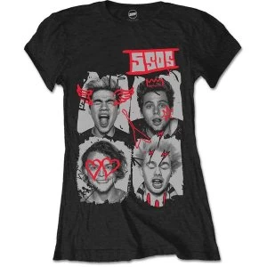 5 Seconds of Summer - Doodle Faces Womens X-Large T-Shirt - Black